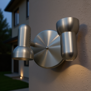 2xE27 Metal Wall Lamp Brushed Steel Finish <b>Indoor</b> Outdoor <b>Lighting</b> - Product Image 3