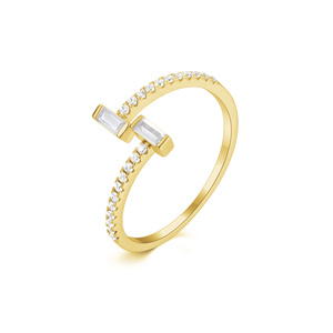CANNER Luxury Exquisite Design 5a Zircon Cubic Zirconia 925 Sterling Silver 18k Gold T Shape Engagement <b>Open</b> <b>Rings</b> Jewelry - Product Image 1