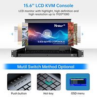 Konsol KVM LCD Monitor Yinker 15,6 Inci 1U Rak 19'' 600-800mm Kabinet Server Jaringan Port VGA Rak Mount KVM Antarmuka USB