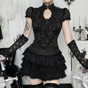 Chemisier Femme Gothique en Dentelle, Nouveau Style, Manches Courtes, Élégant, pour l'Été, Chemise de Travail, Blusas Mujer De <span class=keywords><strong>Moda</strong></span> - Product Image 3