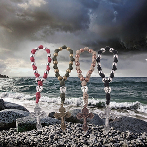 Colorido metálico católico Jesucristo Cruz cuentas de oración joyería <span class=keywords><strong>Rosario</strong></span> pulseras con cuerda de paraguas tejido regalo religioso - Product Image 3