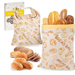 Sac de conservation alimentaire personnalisé en lin réutilisable avec cire d'abeille, pour pain grillé, avec fermeture éclair, cordon de serrage et revêtement en cire d'abeille double couche - Product Image 1