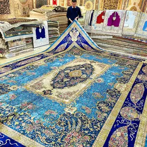 Collezione di 10 'x 14 'tappeto annodato a mano in seta Oversize per soggiorno tappeto orientale