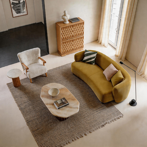 Modern Mustard Olive Curved 2 Seater <b>Loveseat</b> Sofa with Wraparound Backrest and Rounded Arms for Apartment Living Rooms - Product Image 3