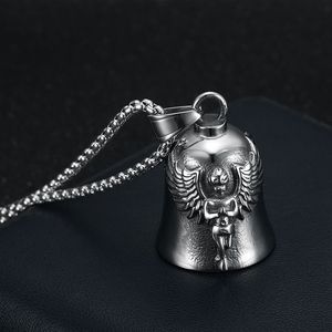 Colgante de campana punk de acero de titanio yunnique con alas de ángel y diseño de calavera para motocicleta o como regalo para mascotas - Product Image 1