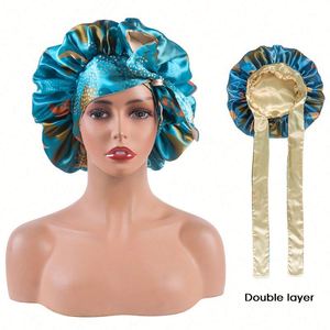 En gros : Bonnets imprimés réversibles, foulards en satin pour cheveux, bonnets de nuit à bordure, bonnets en soie personnalisés à longue bande avec liens - Product Image 1