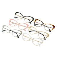 Montures optiques tendance pour femmes, bloquant la lumière bleue, style œil de chat, semi-cerclées en métal, vente en gros
