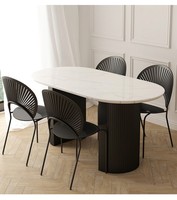 ATUNUS Nordisches Minimalistisches Massivholz-Esszimmerset Antike Möbel Vintage Schwarzer Marmor Ovaler Esstisch
