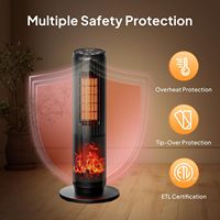 Chauffage d'appoint PTC 2000W Hiver avec télécommande, ventilateur électrique, radiateur tour en céramique et effet flamme