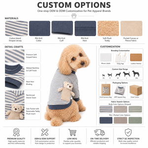 Cotton Striped Dog Sweater Long Sleeve Pocket Bear Doll Decor Curved Hem Cute Casual Autumn Winter Pet Clothes For Small Medium - Product Image 3
