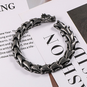 Bracelet en acier titane tête de dragon, argenté, 22 cm, motif animal, style punk hip hop, CE614 - Product Image 3