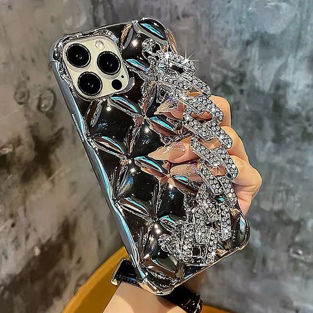 Fashion Electroplate Diamond Wristband Phone Case for iPhone 16 15 14 13 12 Pro Max Glitter Rhinestones Mobile Cover