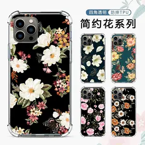 Transparent TPU UV impression fleur motif coque de téléphone souple pour iPhone 15 14 13 12 11 Pro Max LOGO personnalisé couverture de téléphone en silicone transparent