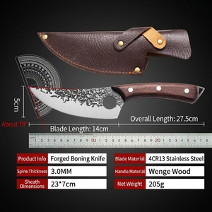Ensemble de 6 couteaux de cuisine serbes forgés à la main, en acier à haute teneur en carbone, avec manche intégral, pour boucher, désosser et découper la viande (BBQ) - Product Image 6