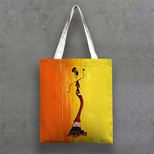 Bolsa <span class=keywords><strong>de</strong></span> Compras Ecológica Personalizada con Asas, con Pintura Abstracta <span class=keywords><strong>de</strong></span> Mujer Africana sobre Lienzo que Representa <span class=keywords><strong>la</strong></span> <span class=keywords><strong>Vida</strong></span> en África con Patrón <span class=keywords><strong>de</strong></span> Dibujos Animados - Product Image 6
