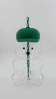 Tasse à café en verre avec couvercle et paille, motif ours en peluche, collection rentrée scolaire, vente en gros populaire en boîte