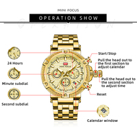 Reloj de Cuarzo Original Mini Focus MF0470G MF 0470 con Correa de Acero Inoxidable, Cronógrafo Resistente al Agua, Manecillas Luminosas, Reloj de Pulsera para Hombre