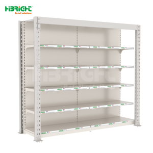 מדפי סופרמרקט דקים בצורת L, מתכת לבנה, חד-צדדיים - Product Image 2