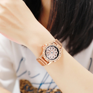 Bomaxe นาฬิกาผู้หญิงลายดอกไม้นำโชคหน้าปัด360องศาหน้าปัดกระจกตาข่ายอัลลอยหน้าปัดแฟชั่นสำหรับผู้หญิง - Product Image 5
