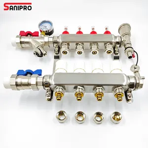 SANIPRO fabrika fiyat su bölücü 4 yolları hidronic yerden ısıtma sistemi için paslanmaz çelik manifoldlar