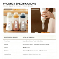 Saupoudreuse à sucre en poudre à mailles fines 350 ml, flacon pulvérisateur en plastique pour farine, cacao, matcha, cannelle, distributeur d'épices de cuisine