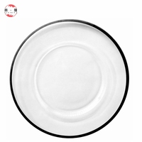 Assiette de présentation noire à bordure noire 13 pouces, assiettes de présentation en acrylique transparent pour mariage, sous-assiette