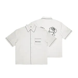 2024 Shirt Großhandel modische Marke High Street retro vielseitiges Stickerei-Design einfaches und lockeres Kurzarm-Hemd