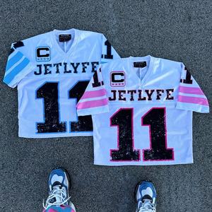 Fabricante personalizado impreso logotipo 100% poliéster cuello en V de gran tamaño deportes Jersey malla FÚTBOL Camisetas para hombres de punto largo - Product Image 1