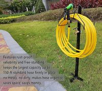 Support de tuyau d'arrosage de jardin noir autoportant avec robinet en laiton pour l'arrière-cour