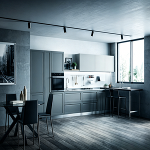 Meubles de cuisine industriels modernes style loft, noir mat et blanc, unités géométriques, étagères vitrées, éclairage LED intégré - Product Image 4