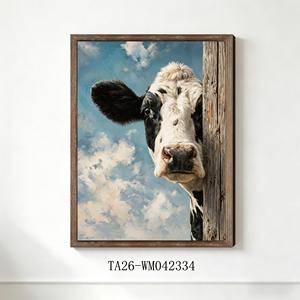 Juego de 3 Cuadros Decorativos Rústicos de Animales de Granja: Vaquero del Oeste, Gallina, Vaca Highland, Vaca Holstein, Decoración Divertida para Casa de Campo - Product Image 1