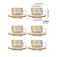 Tasse à café et à thé en verre peint à l'or transparent moderne transfrontalier lumière luxe lave-vaisselle et micro-ondes à usage domestique sûr