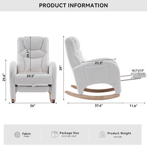 Rocking Chair Nursery, Modern Glider Chair with <strong>Adjustable</strong> <strong>Footrest</strong> and Solid Wood Legs, Teddy Ivory - Product Image 5