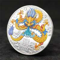 Pièce commémorative en argent plaqué argent représentant un animal du zodiaque chinois, dragon, artisanat métallique en gros
