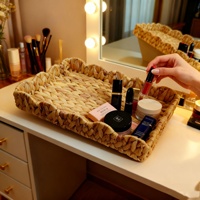 Plateau tressé en jacinthe d'eau naturelle, style pastoral et luxe léger, multifonctionnel, pour coiffeuse, rangement de colliers et bagues