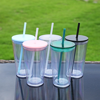 Gobelet à smoothie écologique à double paroi de 16 oz avec paillettes flottantes, design globe de neige, couvercle et paille intégrée pour adultes