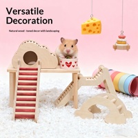 Petite maisonnette en bois non peinte et non cirée pour cochons d'Inde et hamsters, avec des fonctions d'escalade, de cachette et de jeu