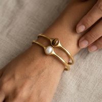 Bracelet ouvert X&L rétro en pierre naturelle et perle, plaqué or 18 carats, en acier inoxydable, étanche, pour femme, vente en gros