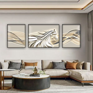 Nordic Luxury Living Room Wall Art Mural Abstract Horse Art Deco Simple Light Crystal Porcelain <strong>Triad</strong> for Sofa Background - Product Image 1