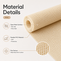 Tapis de protection antidérapant et imperméable en PVC beige à mailles ouvertes pour tiroirs et étagères, facile à découper, pour rangement de cuisine