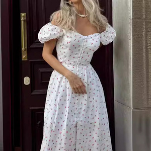 <span class=keywords><strong>เด</strong></span><span class=keywords><strong>รส</strong></span>แฟชั่นฤดูร้อน แขนพองแบบเปิดไหล่ ดีไซน์ผ่าข้าง ลายพิมพ์เก๋ ทรงเอไลน์ - Product Image 4