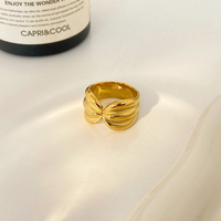 Bague pour femme en acier inoxydable plaqué or, style abstrait vintage, double ligne irrégulière symétrique, pour blogueuses
