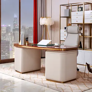 Modern luxury top natural madeira verneer mesa secretária executiva mesa de escritório com gavetas