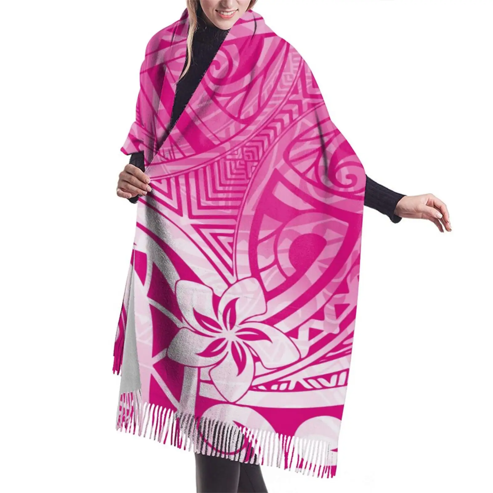 Custom Design Women Scarves New Fashion Cashmere Wool Jacquard Scarf Pashmina Shawl Polynesia Lady Warm Poncho Windproof