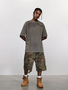 T-shirt unisexe en coton lourd surdimensionné 300 g/m², lavage à l'acide, impression d'un logo personnalisé sur écran, coton, homme - Product Image 3