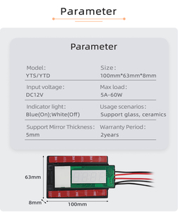 YTD-B02สวิตซ์เซ็นเซอร์กระจกแบบสัมผัส DC12V/24V 5A 120W หรี่แสงได้ + ปรับสีได้ + เซ็นเซอร์ LED ป้องกันหมอกสวิตช์สำหรับกระจก - Product Image 2