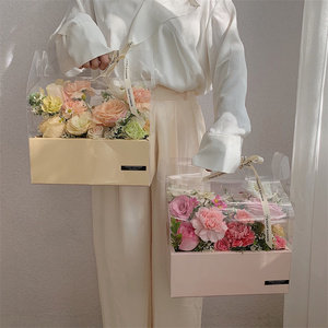 Transparent Plastic Preserved Bouquet Packaging Gift Clear PVC Flower Box For Flowers with Handle