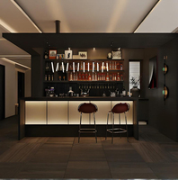 Comptoir de bar personnalisé pour sous-sol, vitrine à vin avec éclairage LED, mobilier de bar pour espace de loisirs souterrain privé