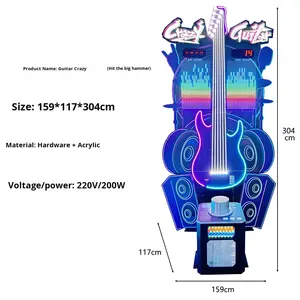 Machine de jeu d'arcade interactive '<span class=keywords><strong>Crazy</strong></span> Guitar' avec éclairage LED vibrant, fonctionnement à pièces, équipement de divertissement, verre trempé, version anglaise - Product Image 4