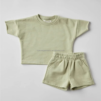 Lage minimale bestelhoeveelheid, op maat gemaakte fabriek, effen kleur, 100% katoen, casual zomerkleding voor baby's, peuters en kinderen, French Terry, neutrale kinder trainingspak
